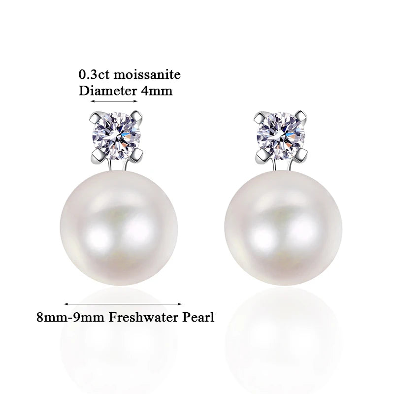 9Mm Freshwater Pearl Stud Earrings with Moissanite 