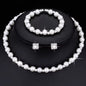 Pearl Prom Silver Color Crystal Bracelet Necklace Earrings Jewellery Sets