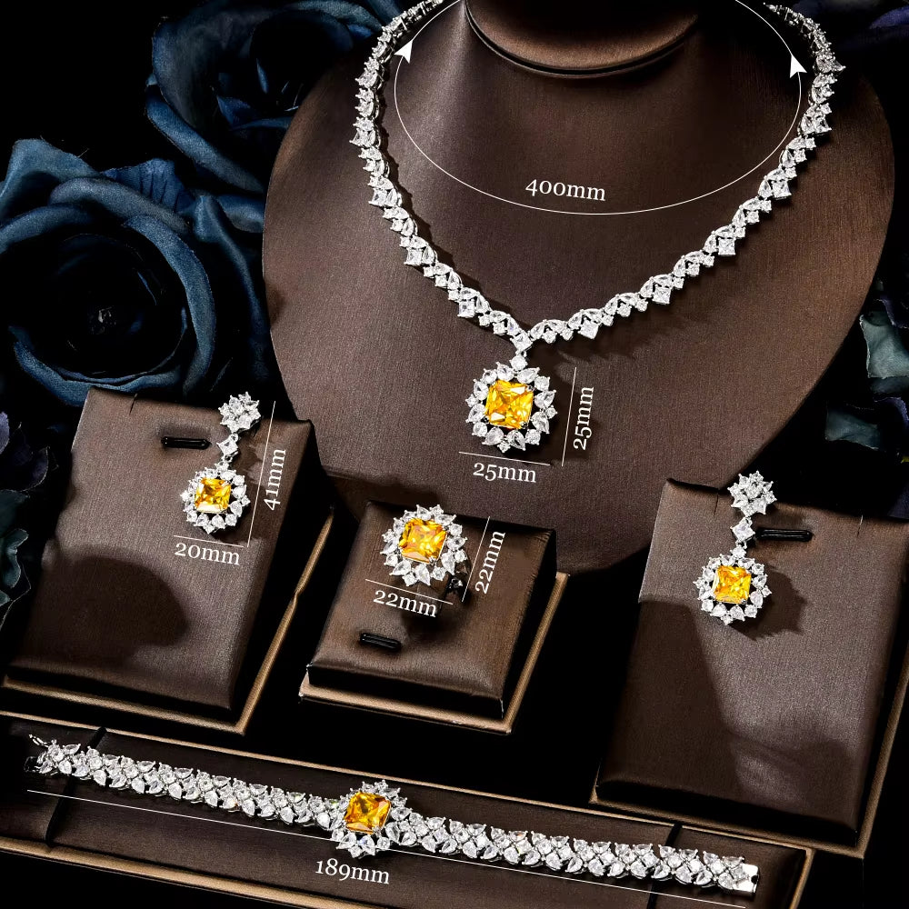 Trendy Square Yellow Jewelry Set for Women, Wedding African Dubai Bridal Set