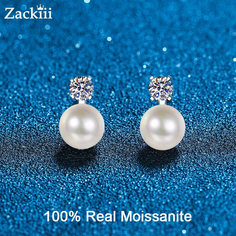 9Mm Freshwater Pearl Stud Earrings with Moissanite 