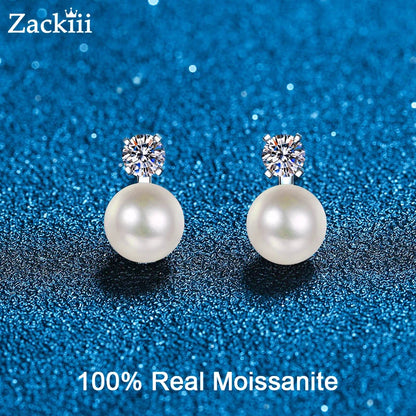 9Mm Freshwater Pearl Stud Earrings with Moissanite 