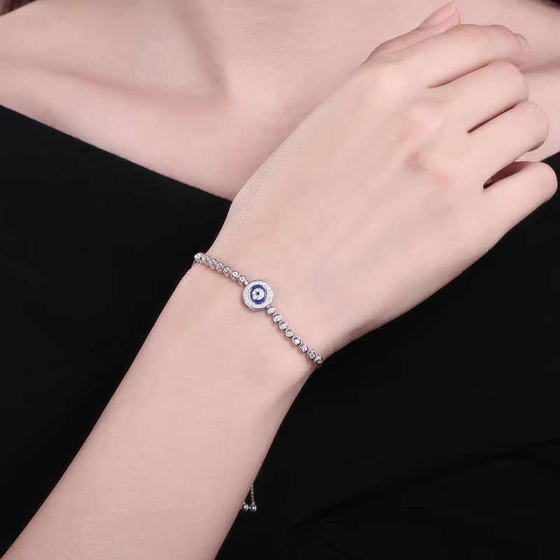 925 Sterling Silver Bracelets for Women Blue Stone Beads Bracelet 