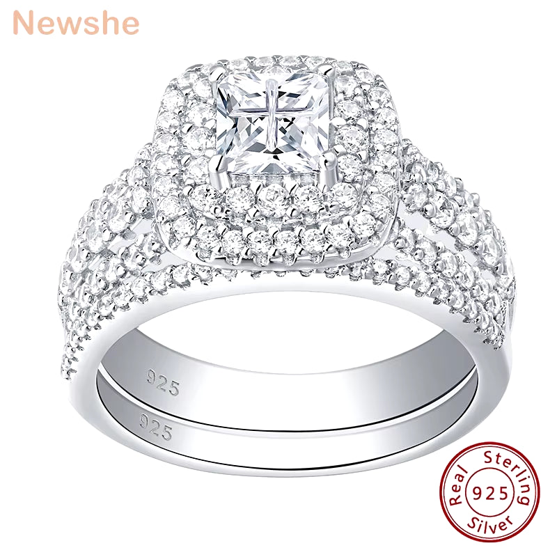 Luxury 925 Sterling Silver Halo Wedding Diamond Rings