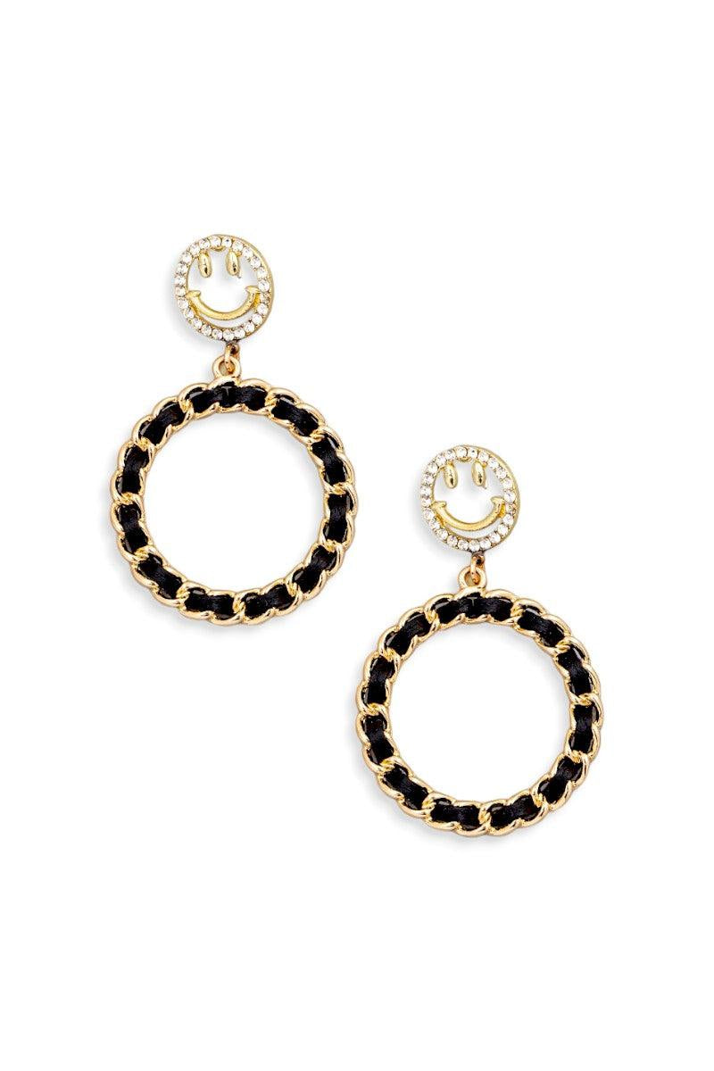 Hoop Smiley Face Circle Chain Drop Earrings