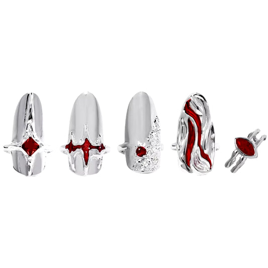 Trendy Fashion Nail Ring  Set Silver Color Irregular Nail Pieces Adjustable 