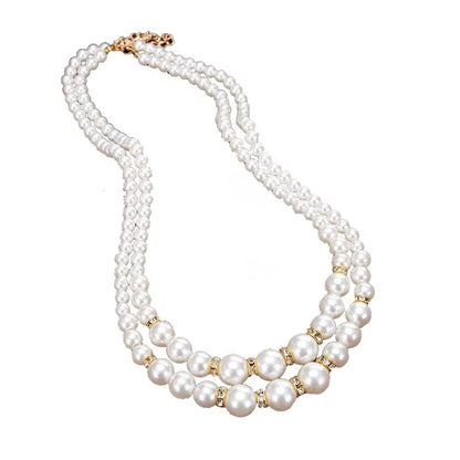 Korean Double Layer Pearl Choker Necklace Silver Gold Color 