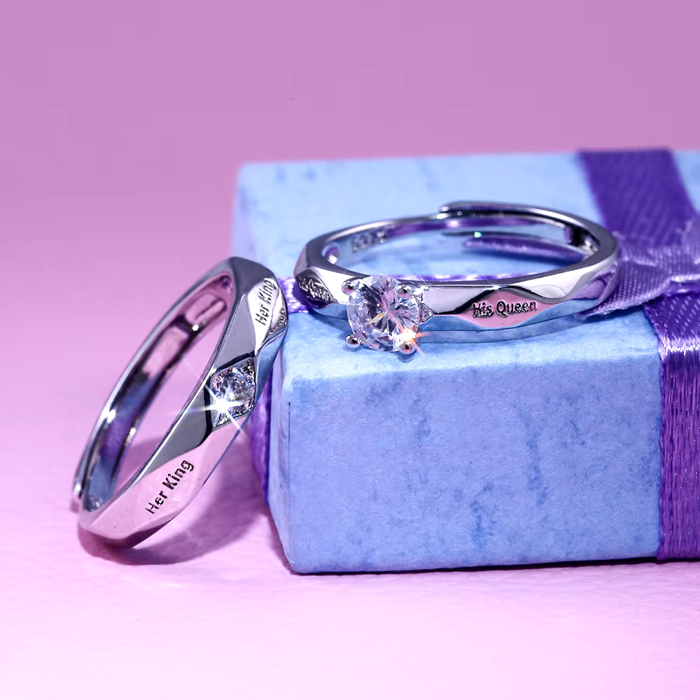 2Pcs Silver Color Couple Lover Promise Ring for Women Man Unisex 