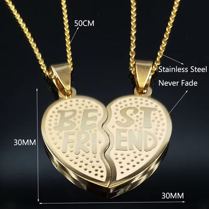 2 PCS Heart Best Friend Stainless Steel Necklace 