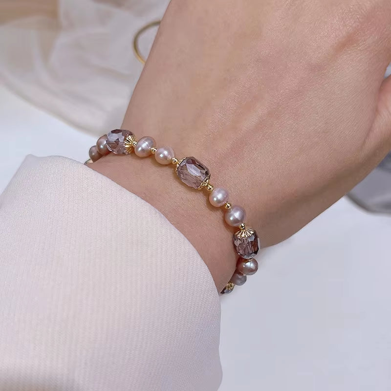 Natural Freshwater Pearl and Amethyst Bracelet