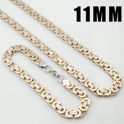 Stainless Steel Men Jewelry Set Bracelet Necklace Sets 11Mm Width 