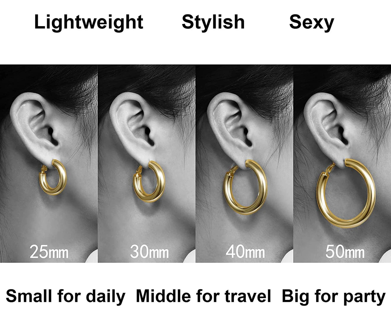 Thick Hoop Earrings Howllow 14K Gold Plated Gold 