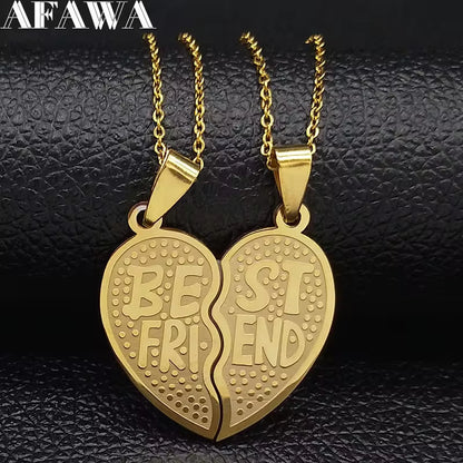 2 PCS Heart Best Friend Stainless Steel Necklace 