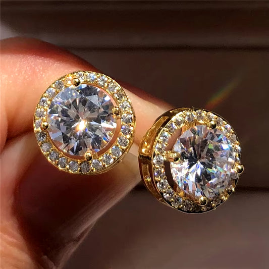 Luxury Crystal round Stud Earrings Vintage Silver Color Gold/white Plated