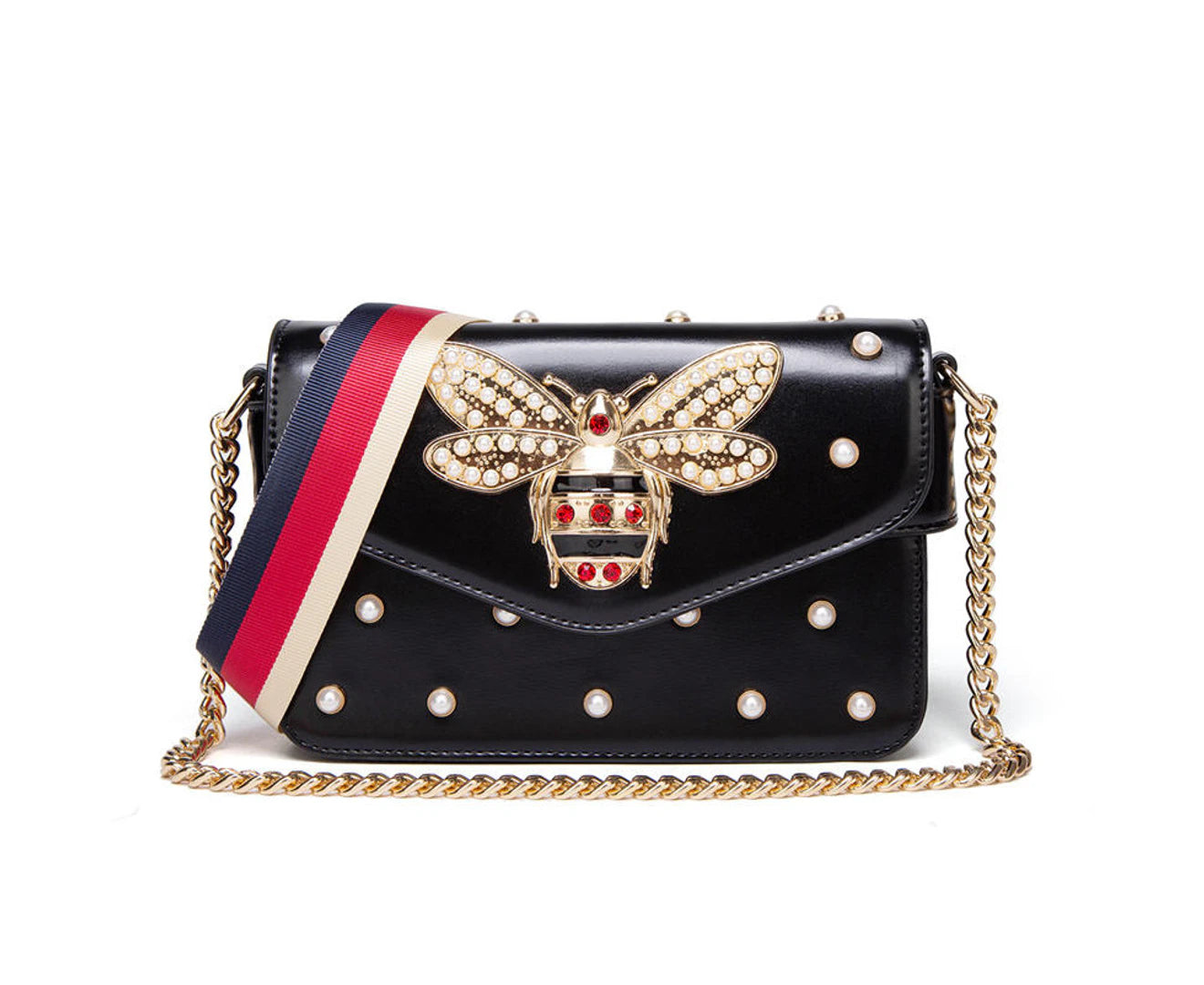  Bee Pearl Shoulder Bag-Black