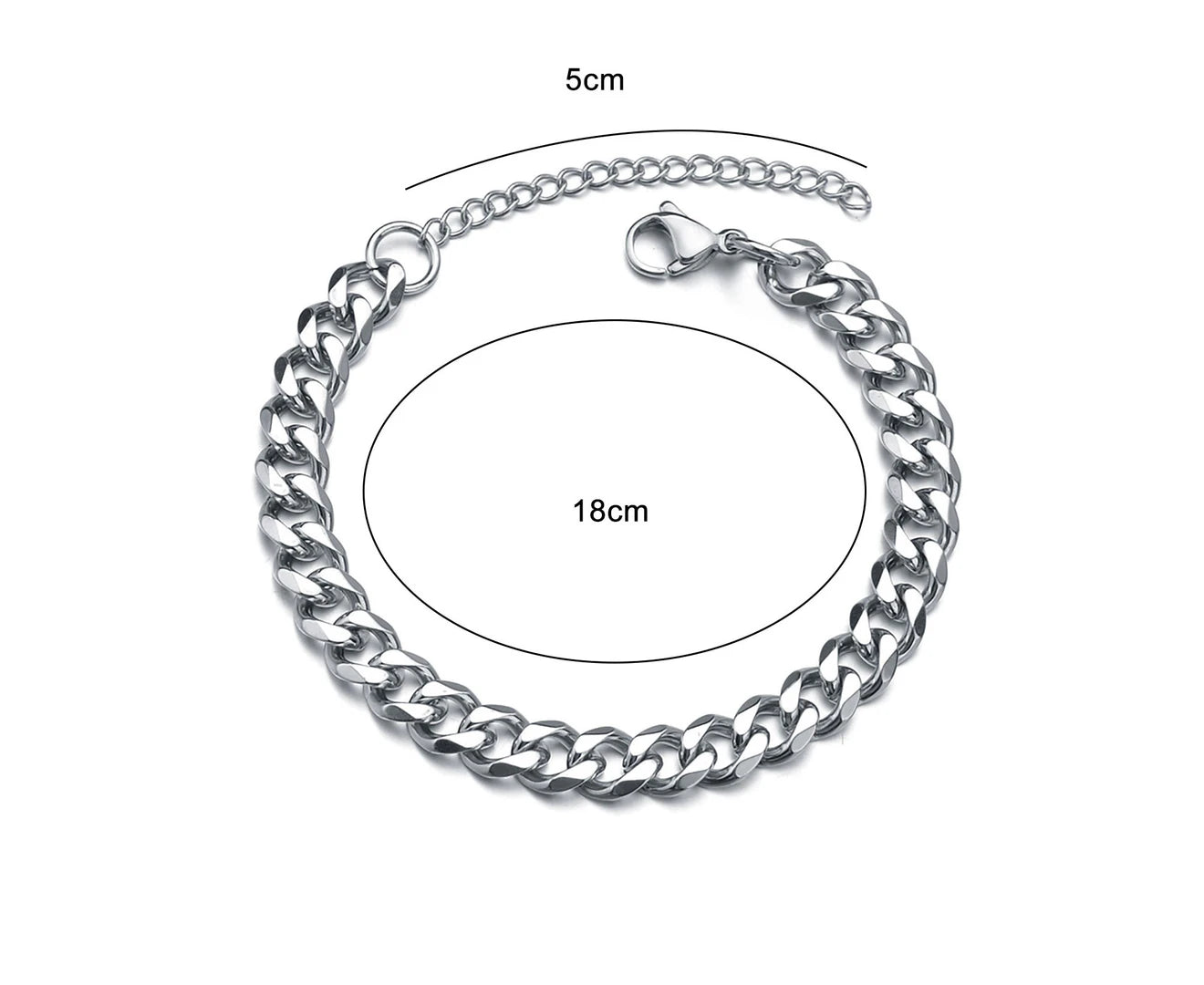 Men Bracelet Chain Plated Stainless Steel Hip Hop Geometric Cuban Link Bracelet - Silver