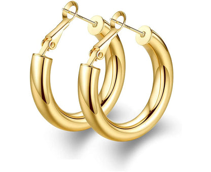 Thick Hoop Earrings Howllow 14K Gold Plated Gold 