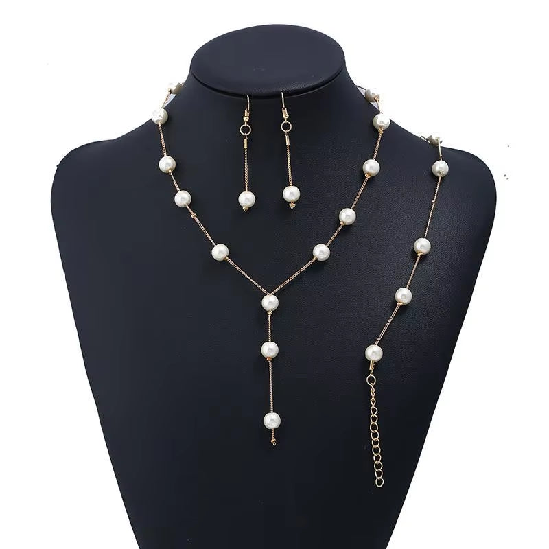 Korean Double Layer Pearl Choker Necklace Silver Gold Color 