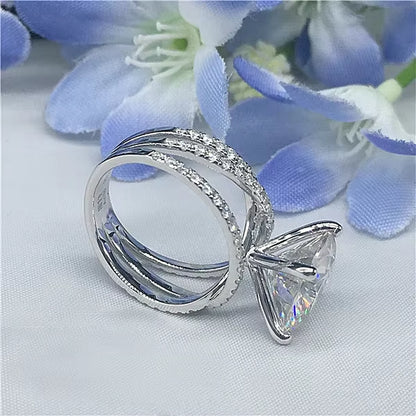 925 Sterling Silver round Shape 6 Claws Rings with Clear Big CZ Cross Infinity Finger Rings