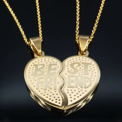 2 PCS Heart Best Friend Stainless Steel Necklace 