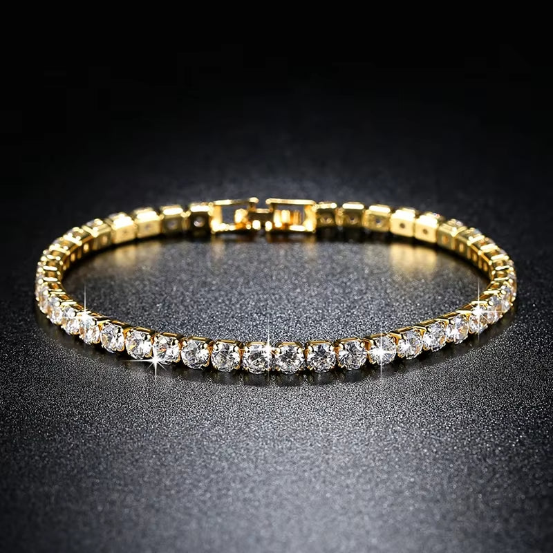 Adjustable Fashion Tennis Bracelet for Women with Cubic Zirconia, White Gold-Plated Crystal Bangle